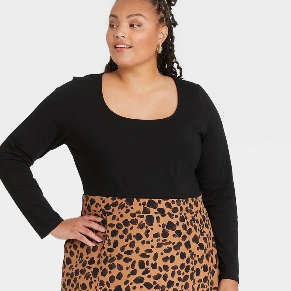 Ava & Viv Plus Size 3X long sleeve scoop neck stretch Bodysuit black nwt